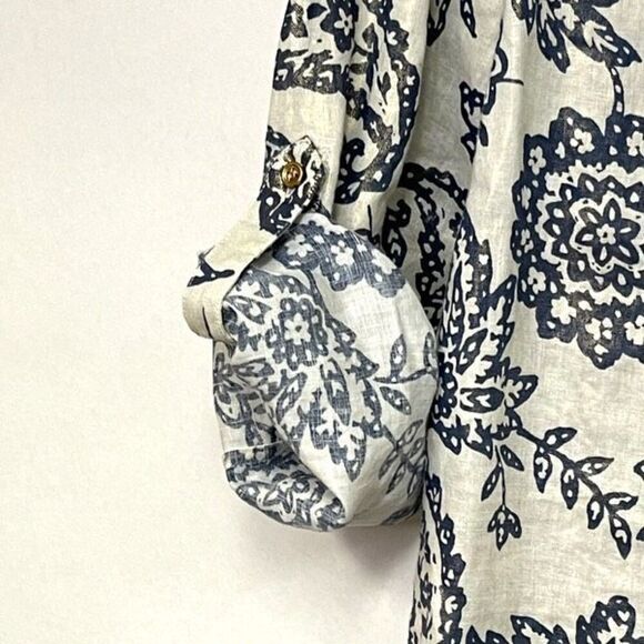 Charter Club Linen Top Womens Medium Multicolor Floral Paisley Print Button-Down - Picture 10 of 12